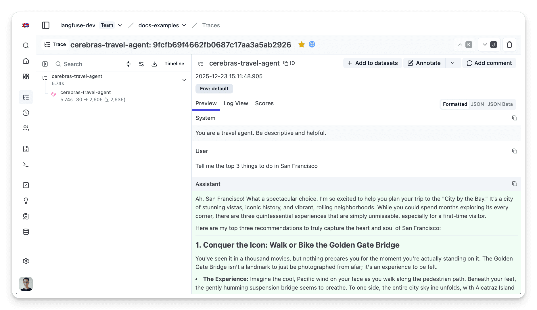 Langfuse Trace Example